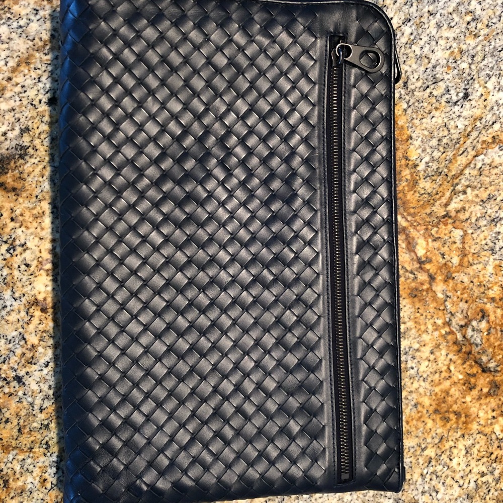 Bottega Veneta Folio Unisex Blue Leather 1000%Auth